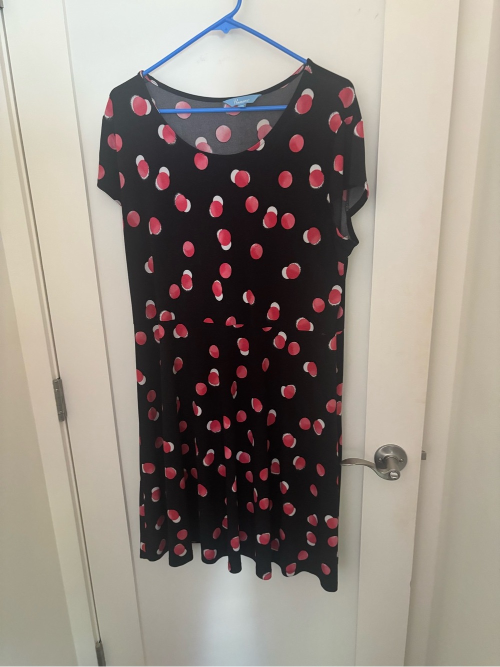 Women's Black Mini Dress with Pink Polka Dot Print